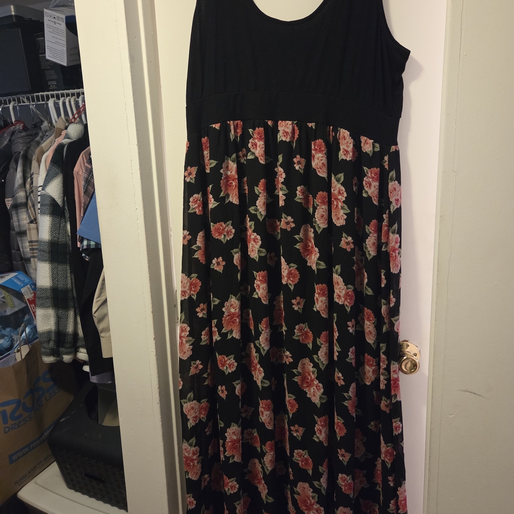 Floral Black and Pink Maxi Dress